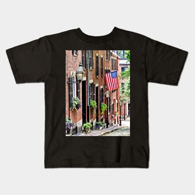 Boston MA - Acorn Street Kids T-Shirt by SusanSavad